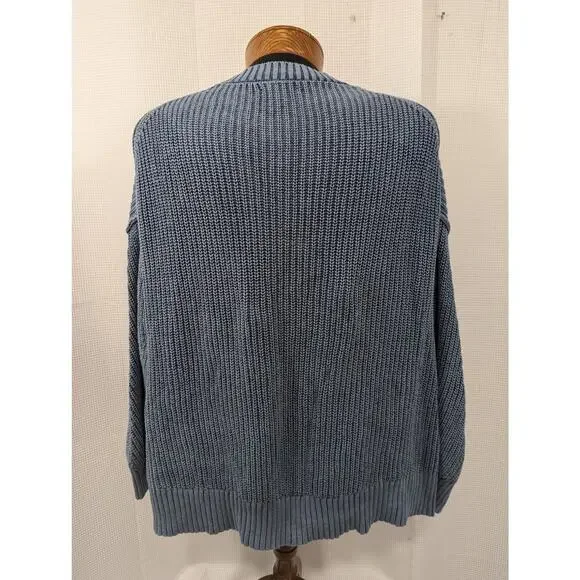 AMERICAN EAGLE! "DISTRESSED" BLUE DENIM INSPIRED BULKY KNIT SWEATER! SZ L - Picture 5 of 9